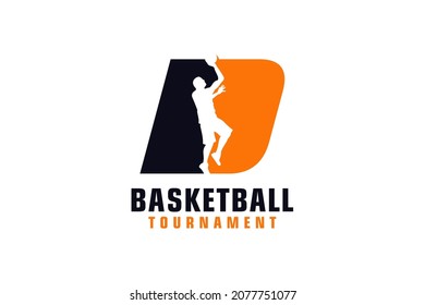 Letter D with Basketball Logo Design. Vector Design Template Elements for Sport Team or Corporate.