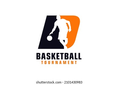 Letter D with Basketball Logo Design. Vector Design Template Elements for Sport Team or Corporate.