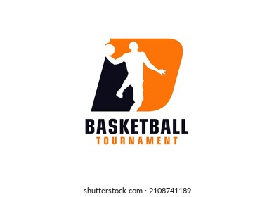 Letter D with Basketball Logo Design. Vector Design Template Elements for Sport Team or Corporate.