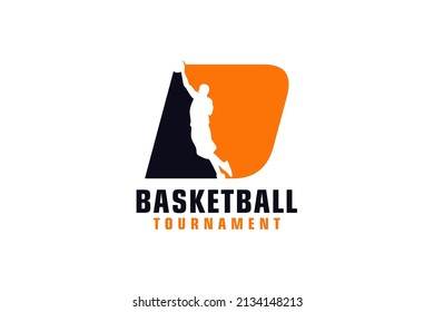 Letter D with Basketball Logo Design. Vector Design Template Elements for Sport Team or Corporate.