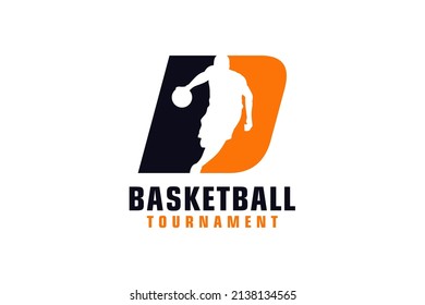 Letter D with Basketball Logo Design. Vector Design Template Elements for Sport Team or Corporate.