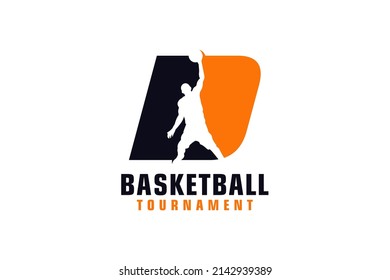 Buchstabe D mit Basketball Logo Design. Vectordesign-Vorlagenelemente für Sportteam oder Unternehmen.