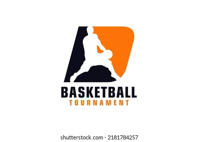 Letter D with Basketball Logo Design. Vector Design Template Elements for Sport Team or Corporate.