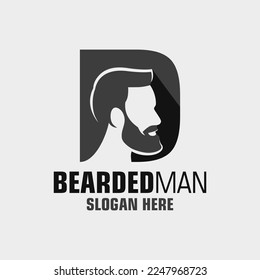 Letter D Bearded Man Logo Design Template Inspiration, Vector Illustration.