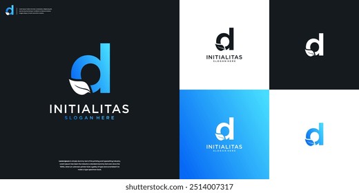 letter D and beauty leaf minimal logo icon design inspiration