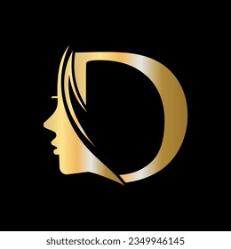 Letter D Beauty Spa Logo Concept With Woman Face Icon Vector Template