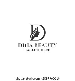 letter d and beauty woman logo concept