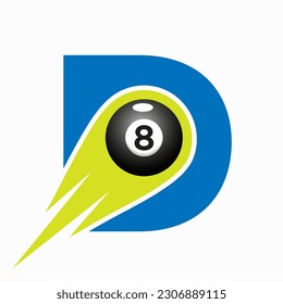 Letter D Billiard Sports Team Club Logo. 8 Ball Pool Logo Design Template