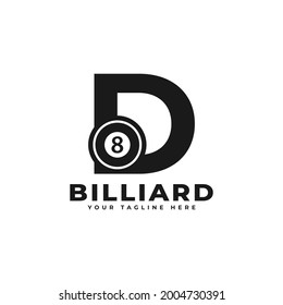 Letter D with Billiards Logo Design. Vector Design Template Elements for Sport Team or Corporate Identity.