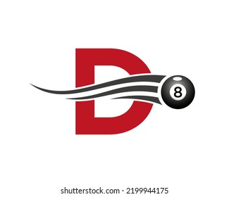 Letter D Billiards or Pool Game Logo Design For Billiard Room or 8 Ball Pool Club Symbol Vector Template