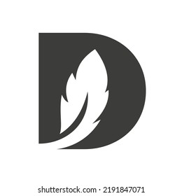 Letter D Bird Feather Logo Design Concept For Law Identity Vector Template