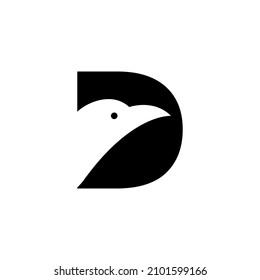 letter D with bird negative space logo symbol icon vector graphic design illustration idea creative 