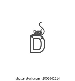 Letter D with black cat icon logo design template vector