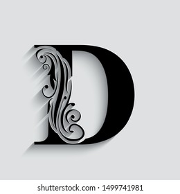 letter D. Black flower letters,  alphabet.  Beautiful capital letter. vector