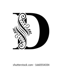 letter D. Black letters.  flower   beautiful capital alphabet 