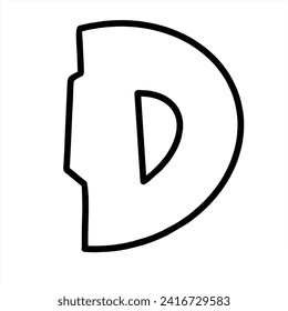 Letter D blank fill street graffiti font for coloring book 