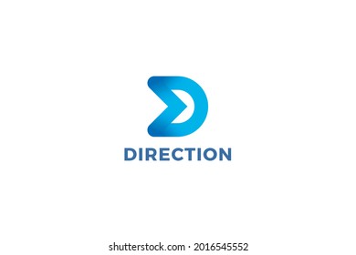 Letter D blue color 3d creative arrow direction technological business logo