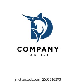 Letra D Vector de icono de logotipo de pescado azul Marlin