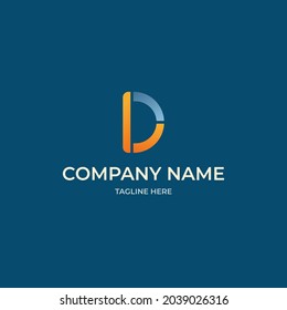 Letter D blue and orange gradient logo with dark blue background, Connected logo letter D style