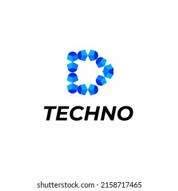 diseño del logotipo moderno de la tecnología azul de la letra D