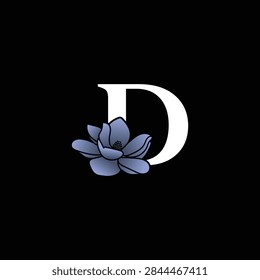 Letter D with bluish flower logo design, Vector	