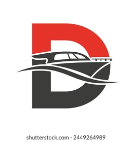 Letter D Boat Logo Concept For Sailboat, Shipping Symbol. Yacht Sign