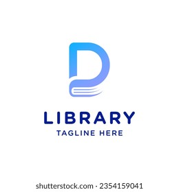 Buchstabe D mit Bücher, die für die Logo-Design-Vorlage für Bibliotheken geeignet sind. Icon eLearning Online-Lesen, digitales Buch-Logo, Vektordesign