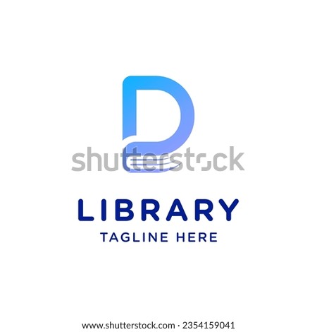 Letter D with book fit for library book logo design template. Icon e-learning online reading, digital book logo vector design