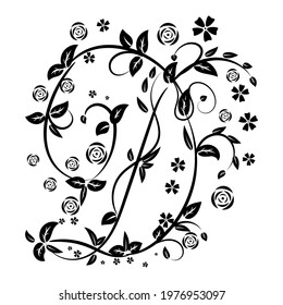 Letter D with botanical elements. Monogram arrangement. Vector floral letter design. Letter with Flowers and Branches. Composition for card, invitation, save the date, logo, business style.