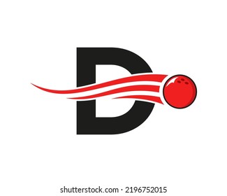 Letter D Bowling Logo. Bowling Ball Symbol With Red Moving Ball Vector Template