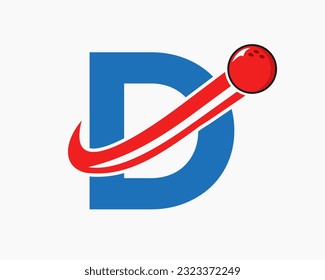 Letter D Bowling Logo. Bowling Ball Symbol With Moving Ball Icon