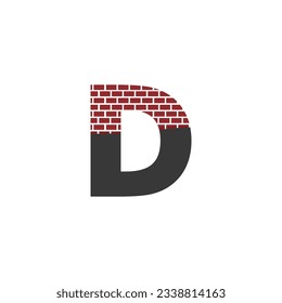 Carta D con el logotipo de Brick Wall compañía de construcción de vectores, carta inicial creativa y plantilla de logotipo de pared