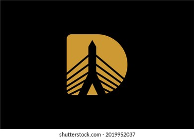 Logo-Design-Vektorgrafik von Letter D und Bridge. Symbol des Logos für Monogramm D.