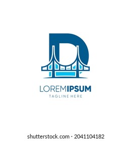 Ilustración de emblema gráfico del icono del vector del puente de la letra D