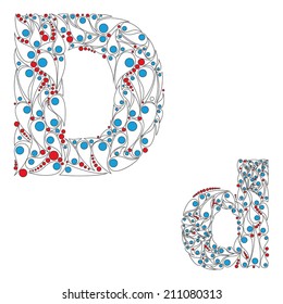 Letter D. Bright element  alphabet.  ABC in vector. Perfect for backgrounds of flyers, posters, invitations, cards, webs graphics, blogs, banners, and more.