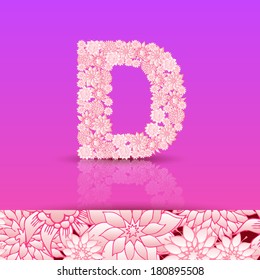 The letter D. Bright floral element of colorful alphabet. Summer floral ABC element in vector.