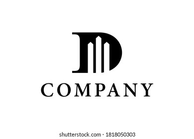 Letra D con el concepto de logotipo de construcción o construcción. Muy adecuado para diversos fines comerciales, también para ícono, símbolo y muchos más.
