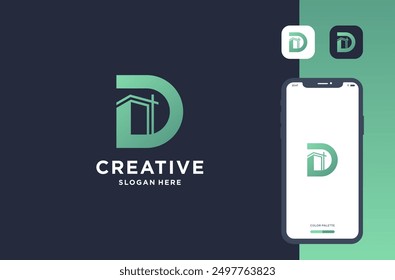 letter d with building logo design inspiration