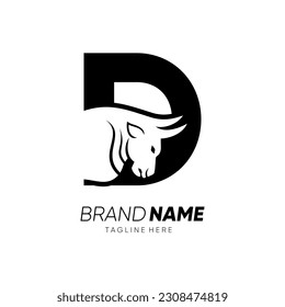 Letter D Bull Animal Logo Design Vector Icon Graphic Emblem Illustration 