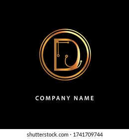 letter D business logo. Vector golden isolated icon on a black background.