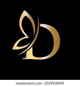 Letter D Butterfly Logo Concept For Luxury, Beauty, Spa and Fashion Symbol