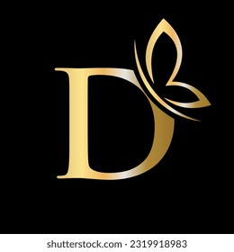 Letter D Butterfly Logo Concept For Luxury, Beauty, Spa and Fashion Symbol