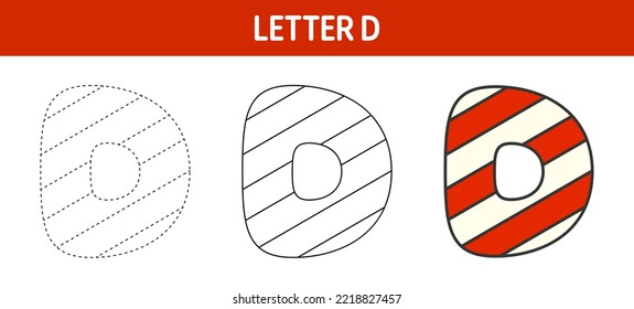 Carta D Candy Cane, hoja de cálculo de seguimiento y coloreado para niños