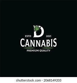 letter D. cannabis green leaf logo.