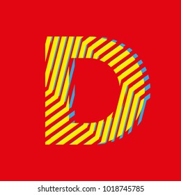 letter D, capital letter for advertising or editable editorial use, vector texture with lines