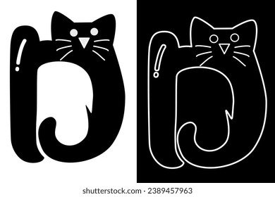 letra D y diseño del vector del alfabeto del gato para icono, símbolo o logotipo. Logo inicial de D. adecuado para el logotipo de tienda de mascotas