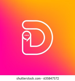 Letter D with Chat logo line shape, Social Talk, Social media, Sphere speech bubble, Technology and digital logotype