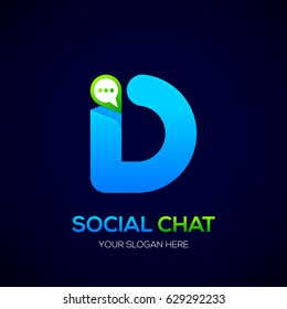 Letter D with Chat logo, Social Talk, Social media, Abstract speak, Sphere speech bubble logotype