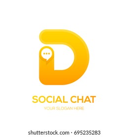 Letter D with Chat logo, Talk, Social media, Sphere speech bubble, application, digital and technology logotype