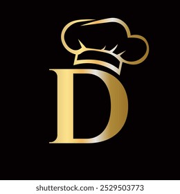 Letter D Chef Logo Concept For Restaurant Sigh Vector Template